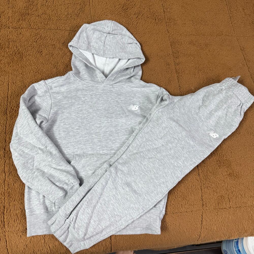 New Balance Kids Gray Fleece Hoodie Jogger Sweatsuit Set Size 10
